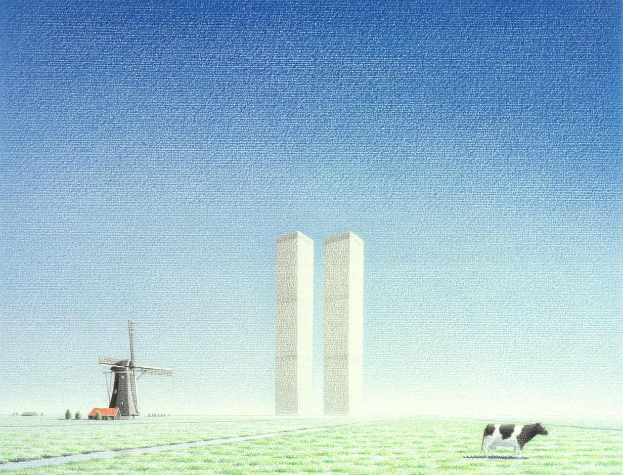 Torres Gémeas, 2001, desenho a lápis de cor sobre papel de Rene Boin