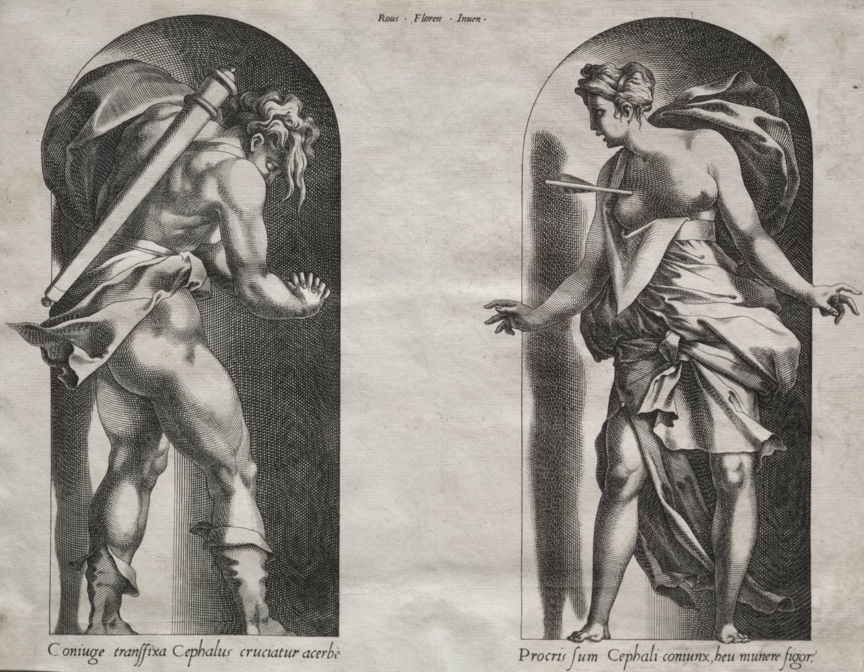 Cephalus e Procris em dois nichos, 1538-1540. de Rene Boyvin