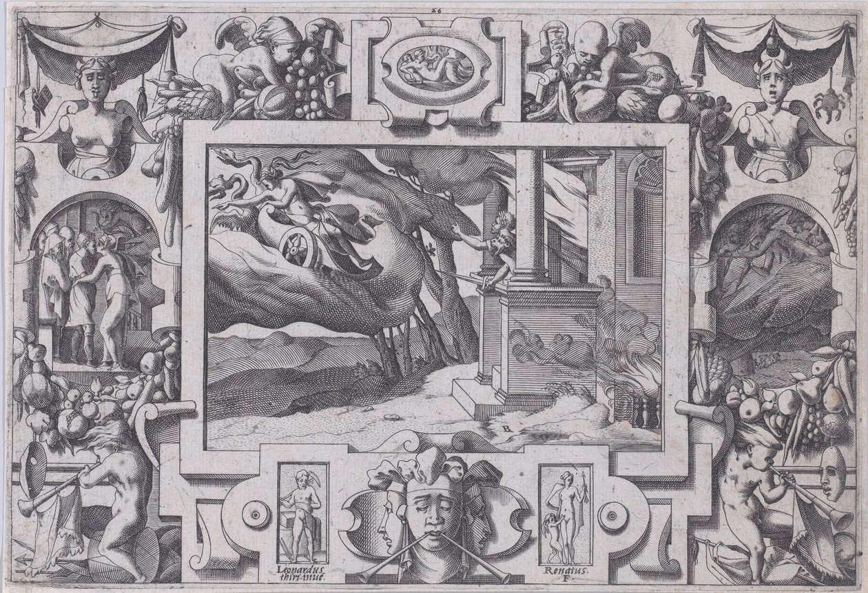 Medeia foge de Jasão A espada curta Jasão a persegue, mas não consegue viver..., 1563. de Rene Boyvin