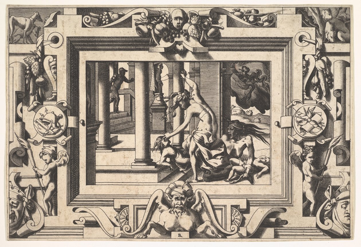 Medéia mata seus dois filhos por Jason Para quem Absyrte derramou sangue, causa apenas ..., 1563. de Rene Boyvin