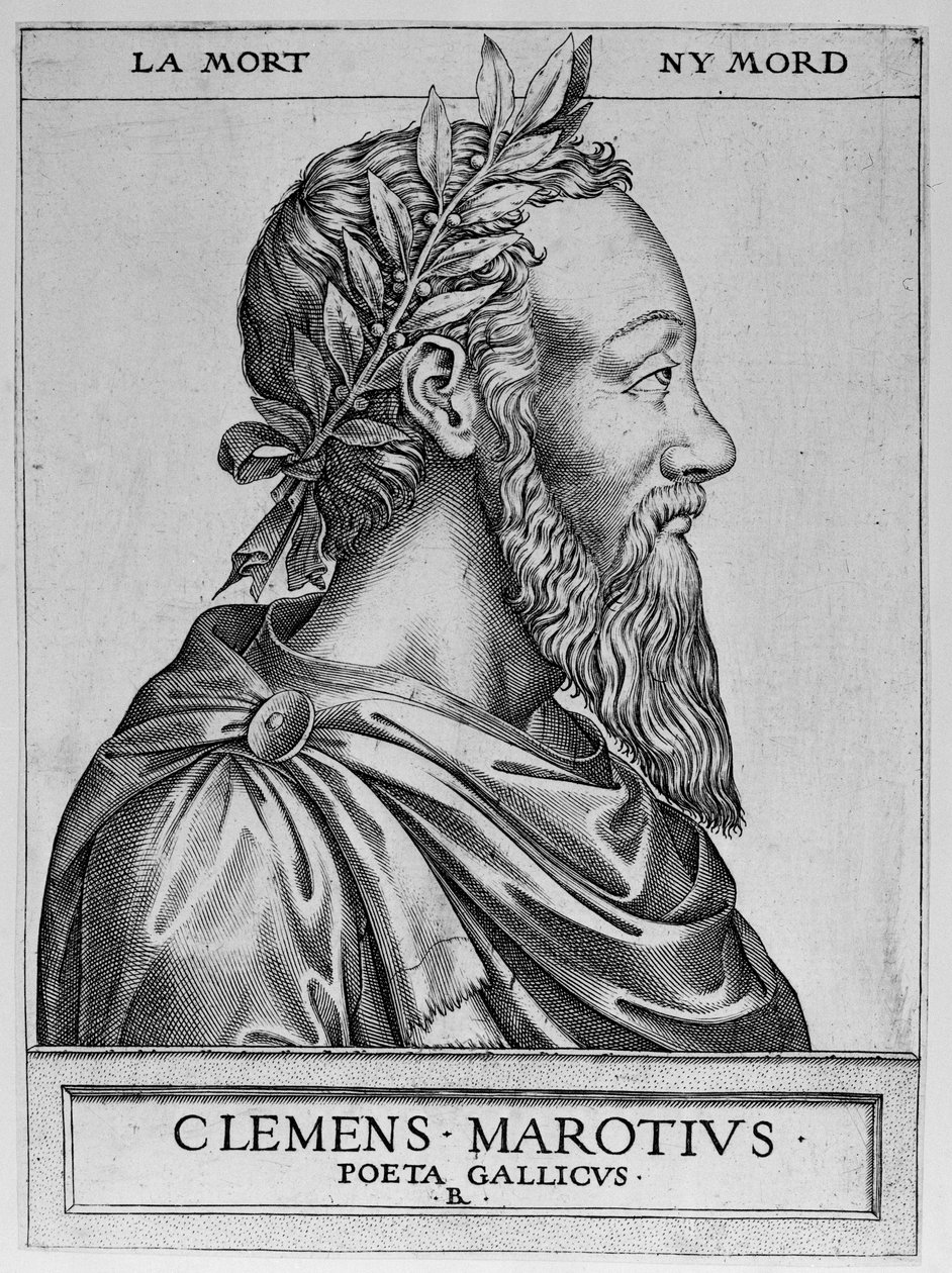 Retrato de Clemente des Marets chamado Marot (1496-1544), poeta francês - Gravura de Clemente Marotius pota gallicus de René Boyvin 1576 - de Rene Boyvin