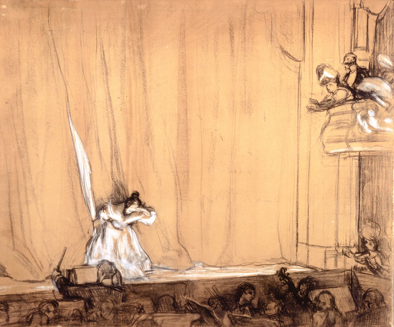 Le Salut de la Divette (lápis e giz branco sobre papel) de René François Xavier Prinet