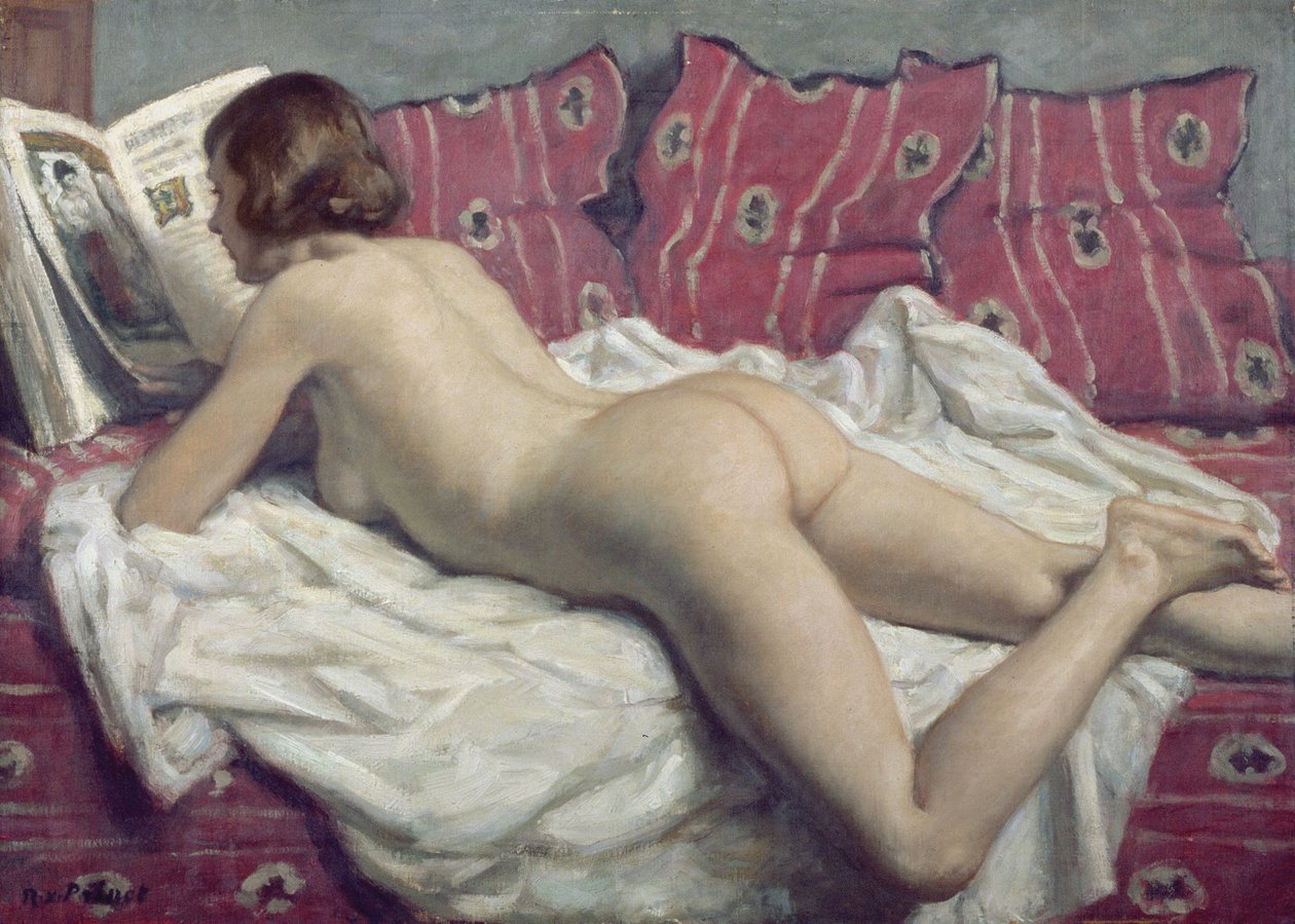 Nu sobre um Divã Cor-de-Rosa, c.1925 (óleo sobre tela) de René François Xavier Prinet