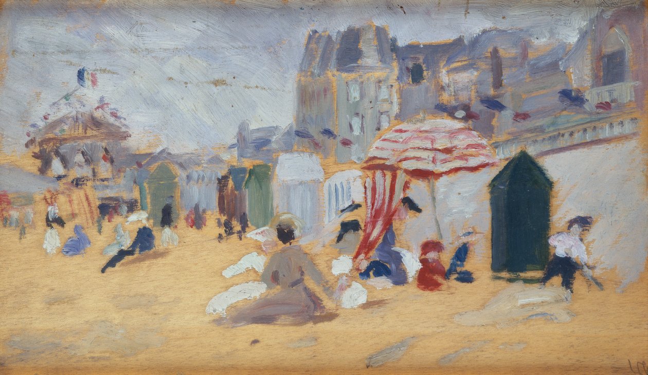 Guarda-sóis e Cabanas de Banho na Praia (óleo sobre tela) de René François Xavier Prinet