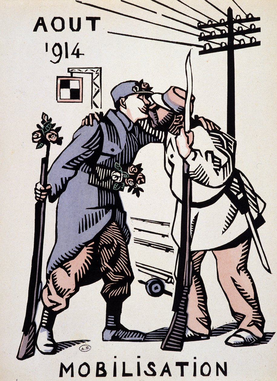 Agosto de 1914, Mobilização - desenho de Herman Paul, em "Calendário de Guerra" ed. 1916 de Rene George Hermann Paul