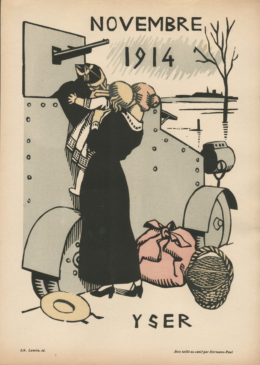 Calendário da Guerra (1º ano - agosto de 1914 a julho de 1915) (cor xilogravura) de Rene George Hermann Paul