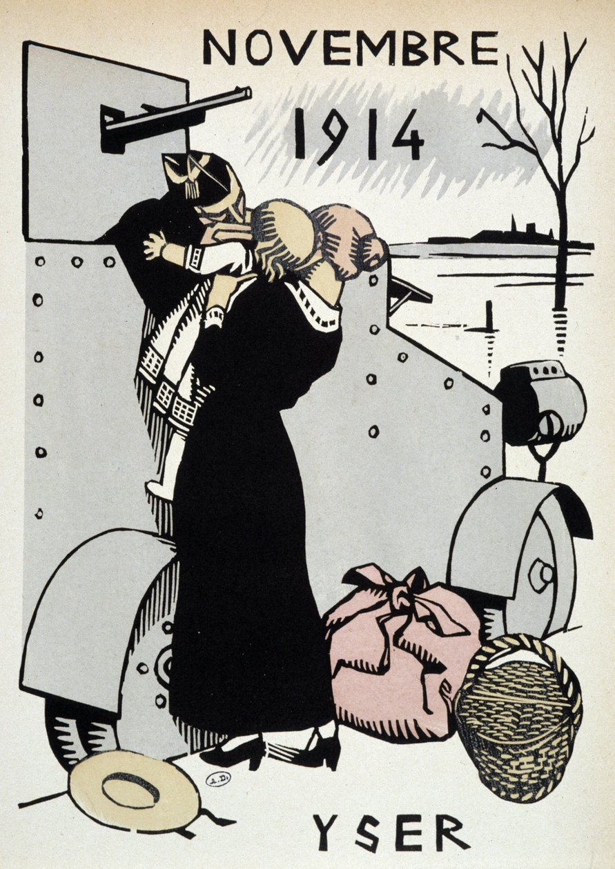 Nov.1914: Yser, le départ des troupes - em "Calendário de Guerra", desenho de Herman-Paul, ed. 1916 de Rene George Hermann Paul