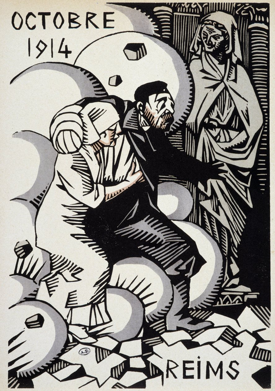 Outubro de 1914, Reims - desenho de Herman Paul - na edição "Calendário de Guerra". 1916 de Rene George Hermann Paul