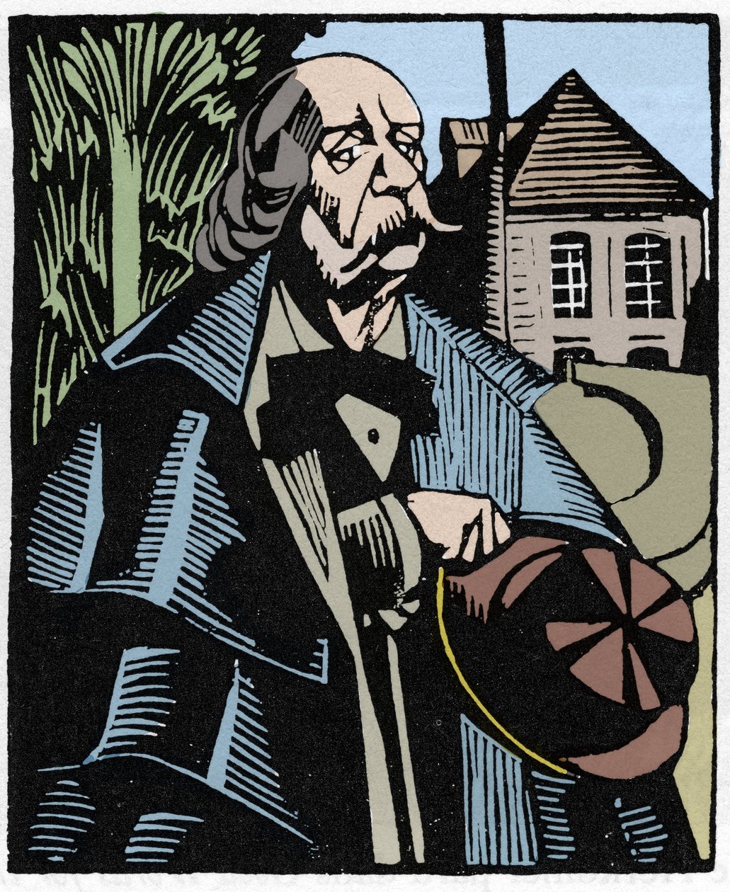 Retrato de Gustave Flaubert (1821-1880). Gravura em madeira de Hermann-Paul (Hermann Paul) (1874-1940) para o livro de Louis Bertrand "Flaubert a Paris ou Le Mort Vivant". de Rene George Hermann Paul