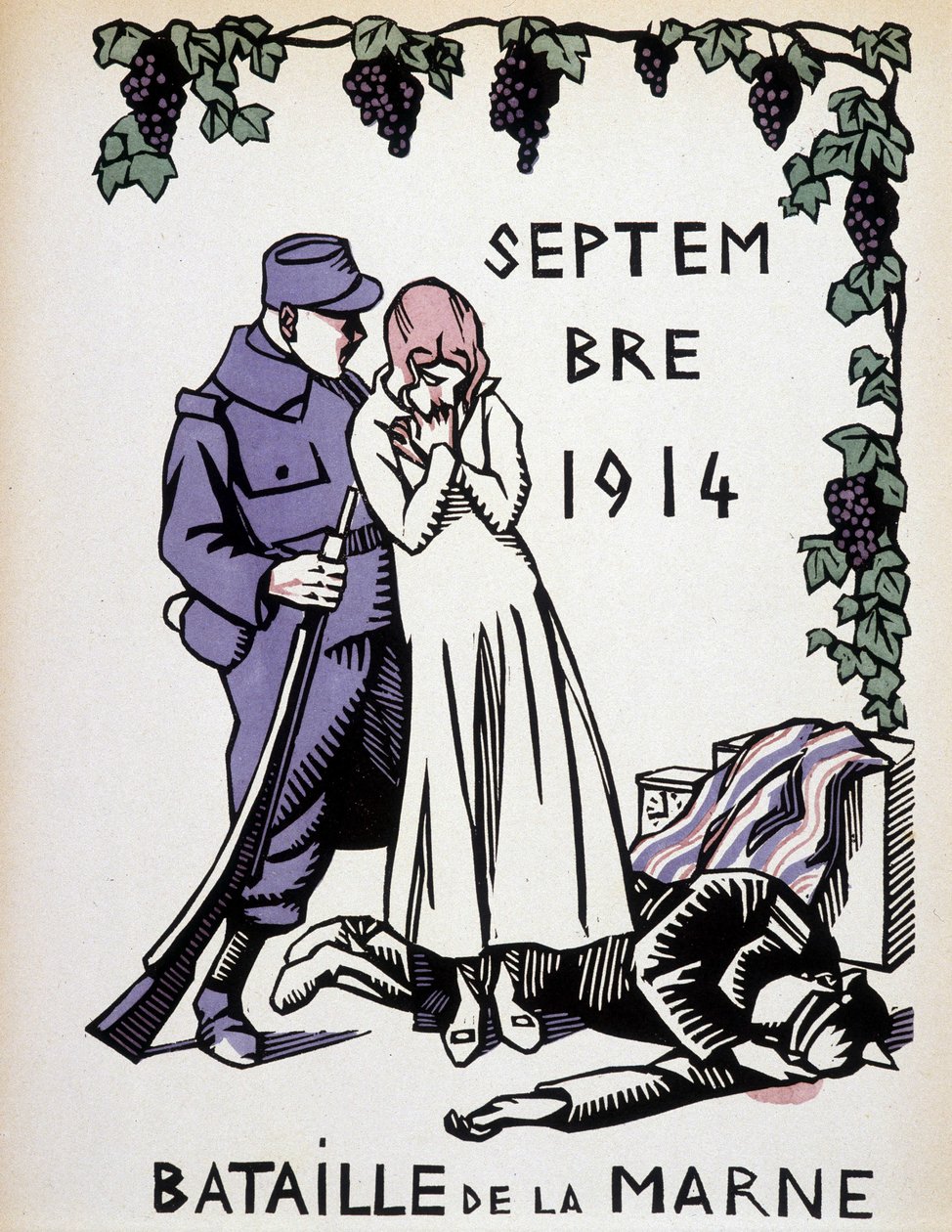 Setembro de 1914: Batalha do Marne - desenho de Herman Paul, na edição "Calendário de Guerra". 1916 de Rene George Hermann Paul