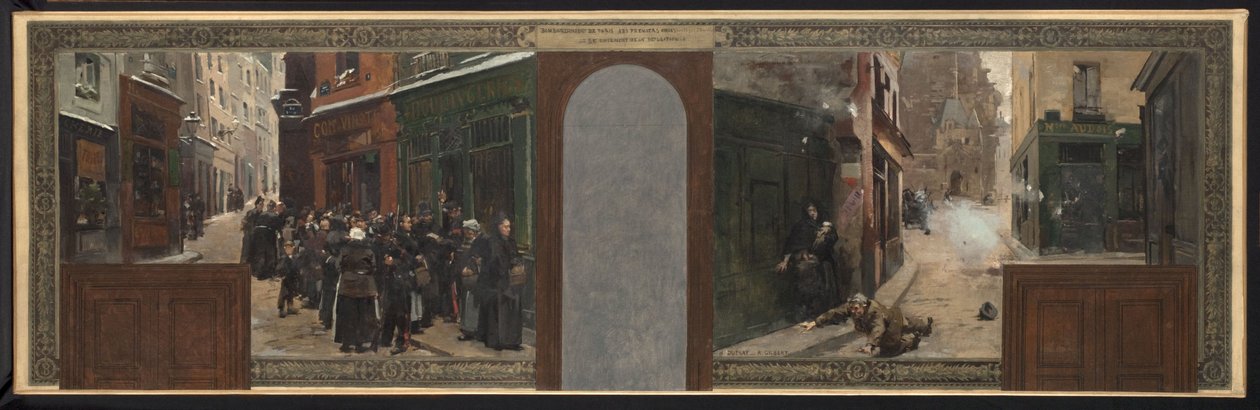 Esboço do gabinete do Prefeito na Câmara Municipal de Paris: O bombardeamento do Monte Sainte-Geneviève. Racionamento da população de Rene Joseph Gilbert