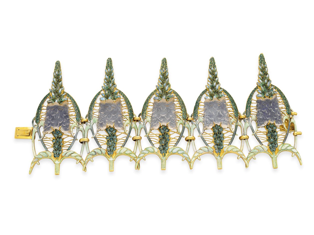 Bracelete Art Nouveau &39;Speedwell&39;, c.1900 (vidro, esmalte e ouro) de Rene Jules Lalique