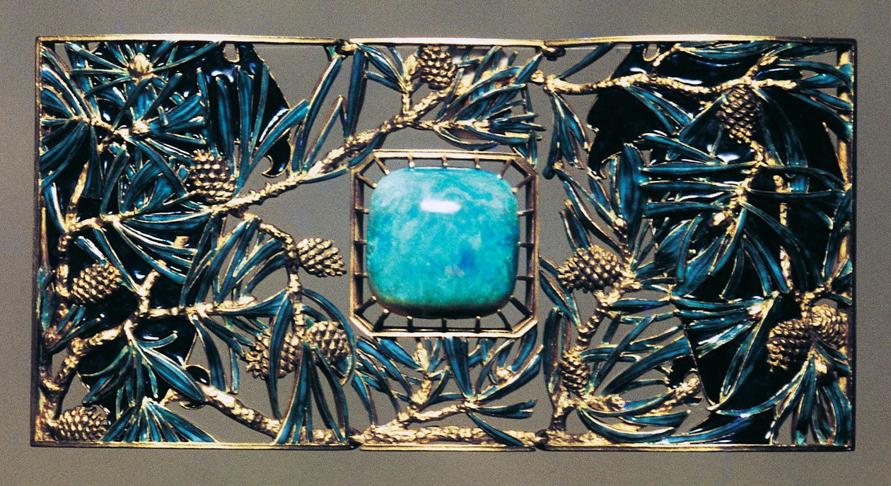 Águia entre os pinheiros, ouro, opala e colar de esmalte de Rene Jules Lalique