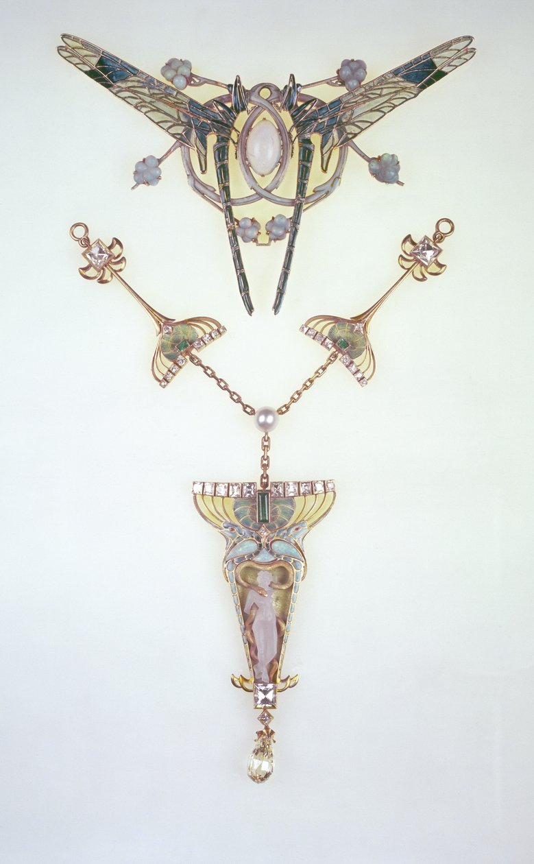 Ornamento de cabelo por Lalique e pingente por Philippe Wolfers (1858-1929) de Rene Jules Lalique