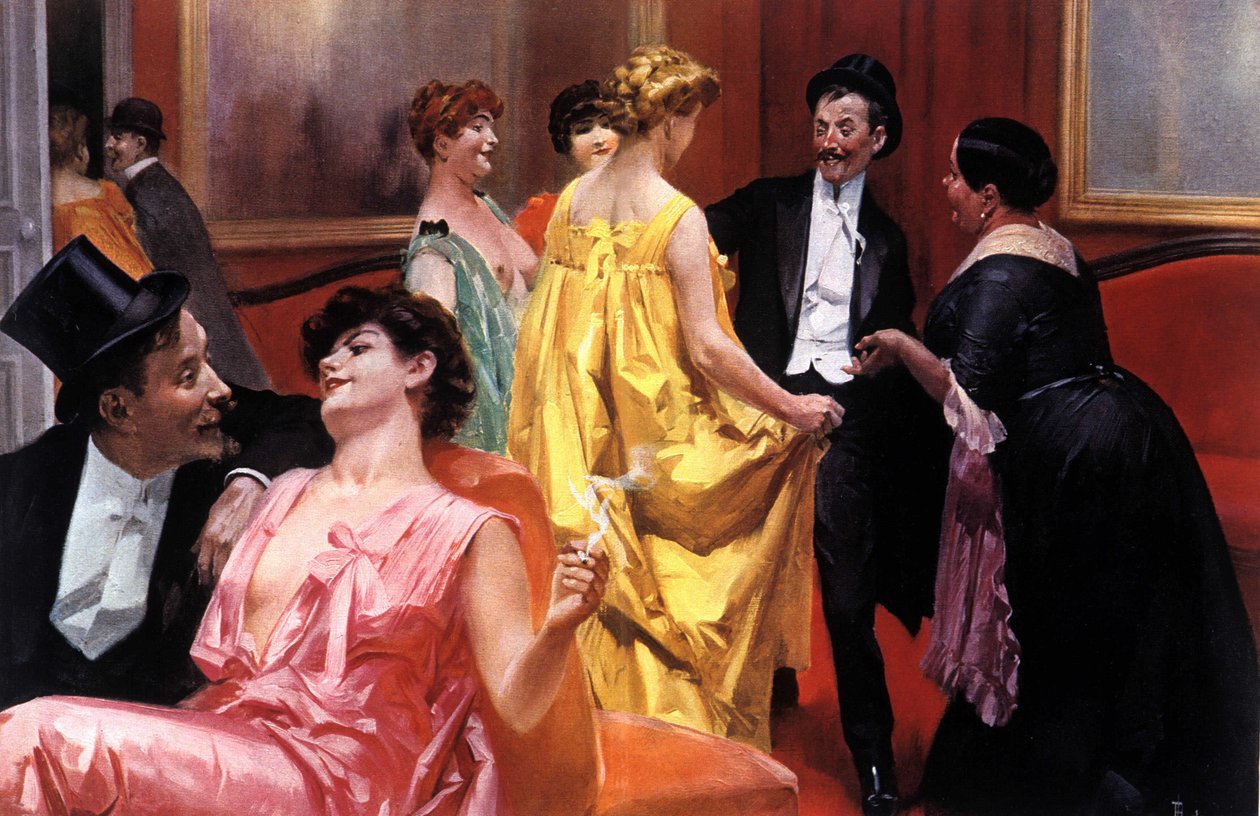 A apresentação. A casa parisiense no início do século XX. Ilustração de Rene Lelong (1871-1933) de Rene Lelong