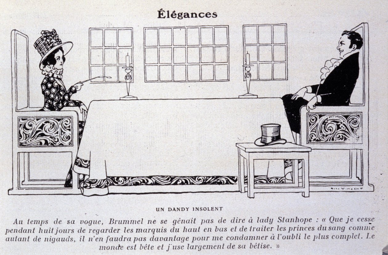 Representação de George Bryan Brummel conhecido como Beau Brummel (1778 - 1840), o Rei dos Dandys. Ilustração de René Vincent. Século XIX de Rene Vincent