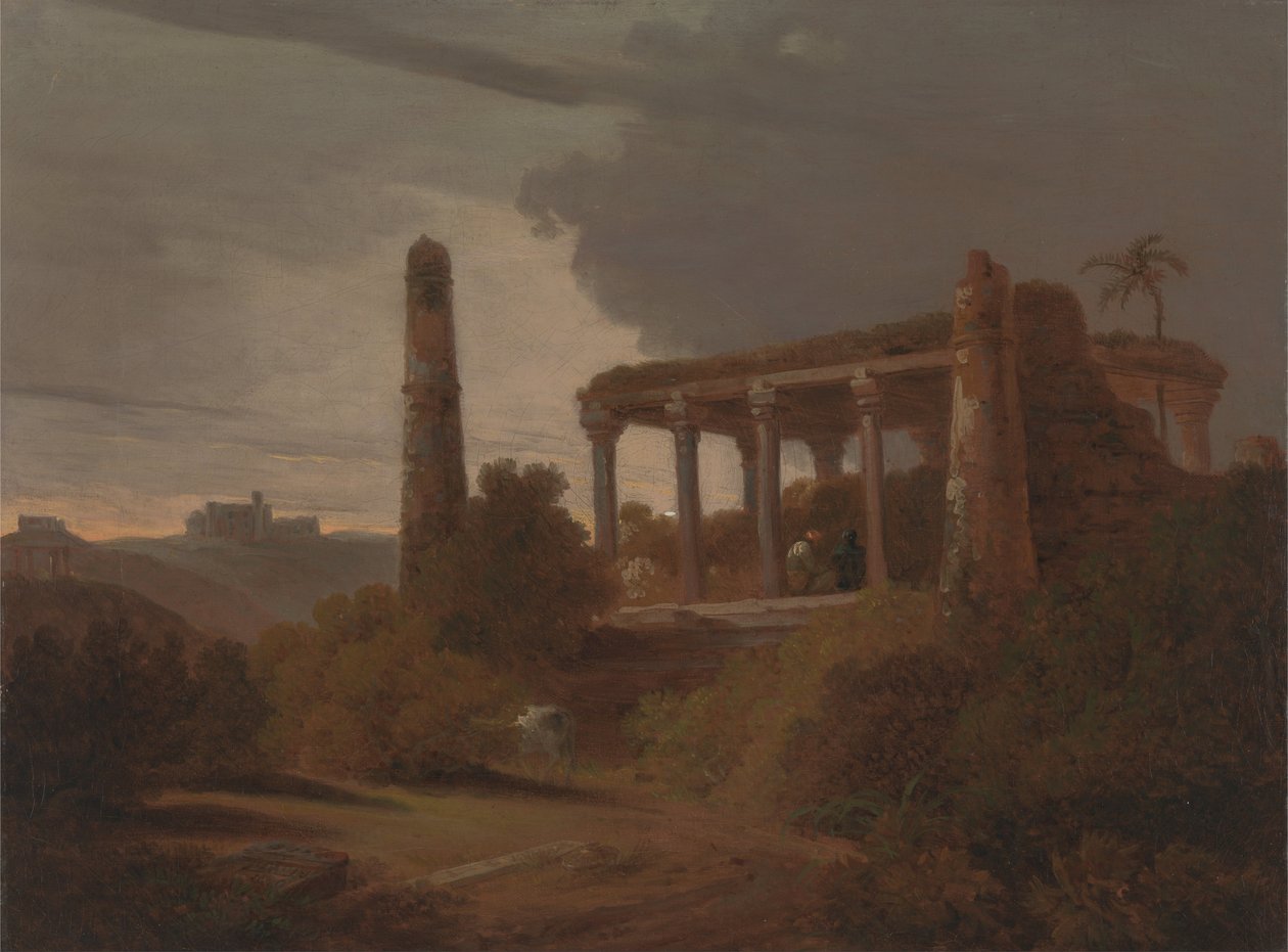 Paisagem indiana com ruínas do templo de Rev. Edward Thomas Daniell