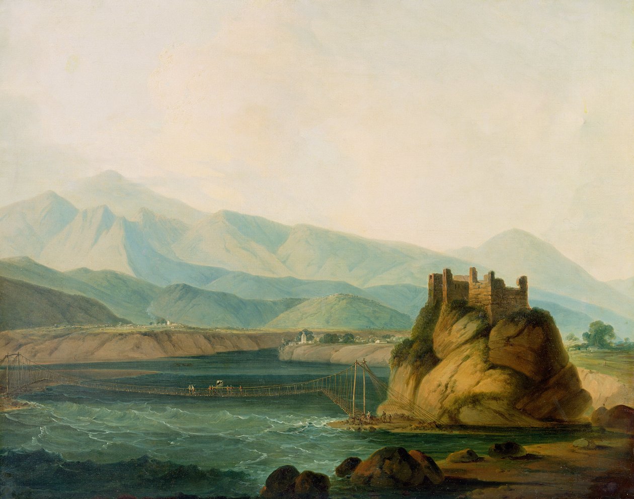 A ponte de corda em Serinagur, c.1800 de Rev. Edward Thomas Daniell