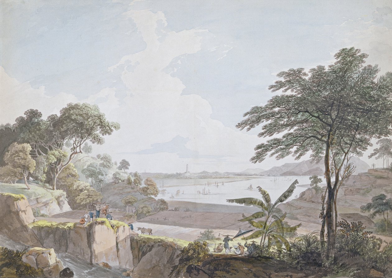 Vista, de, a, cantão, rio, perto, Whampoa, china, c.1785-94, (wc, und, grafite, ligado, colocado, paper) de Rev. Edward Thomas Daniell