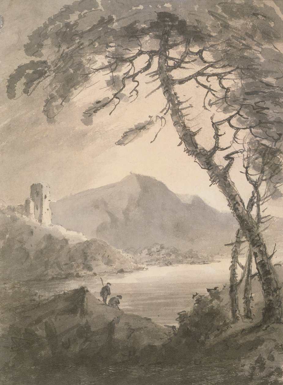 Paisagem com Castelo em ruínas (giz preto, tinta e lavagem) de Rev. William Gilpin