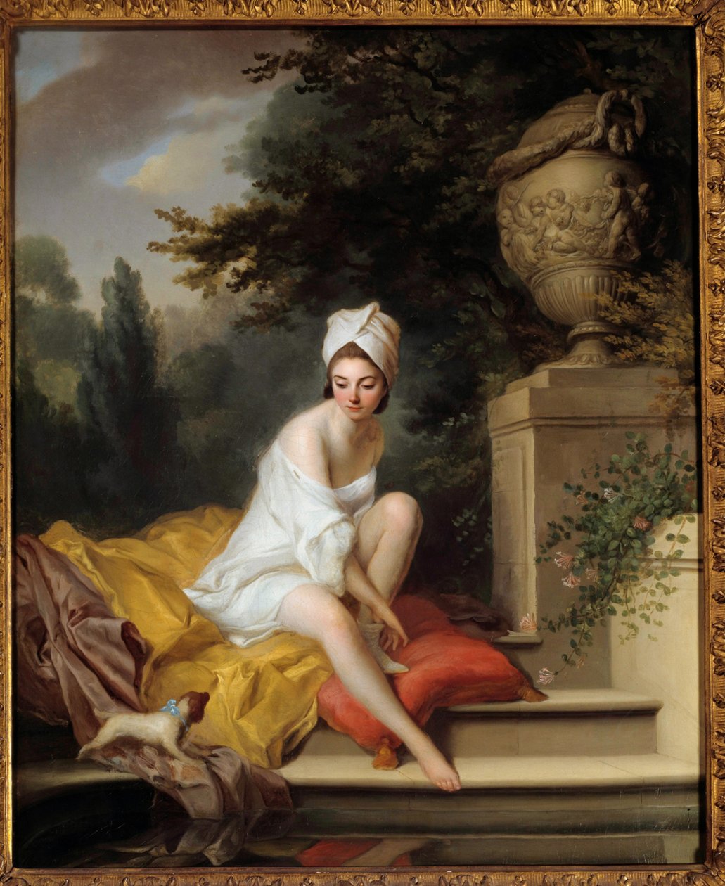 The Bather Painting by Matthew William Peters ((1741/1742-1814) Paris do século XVIII, Musee Cognacq Jay de Rev. Matthew William Peters