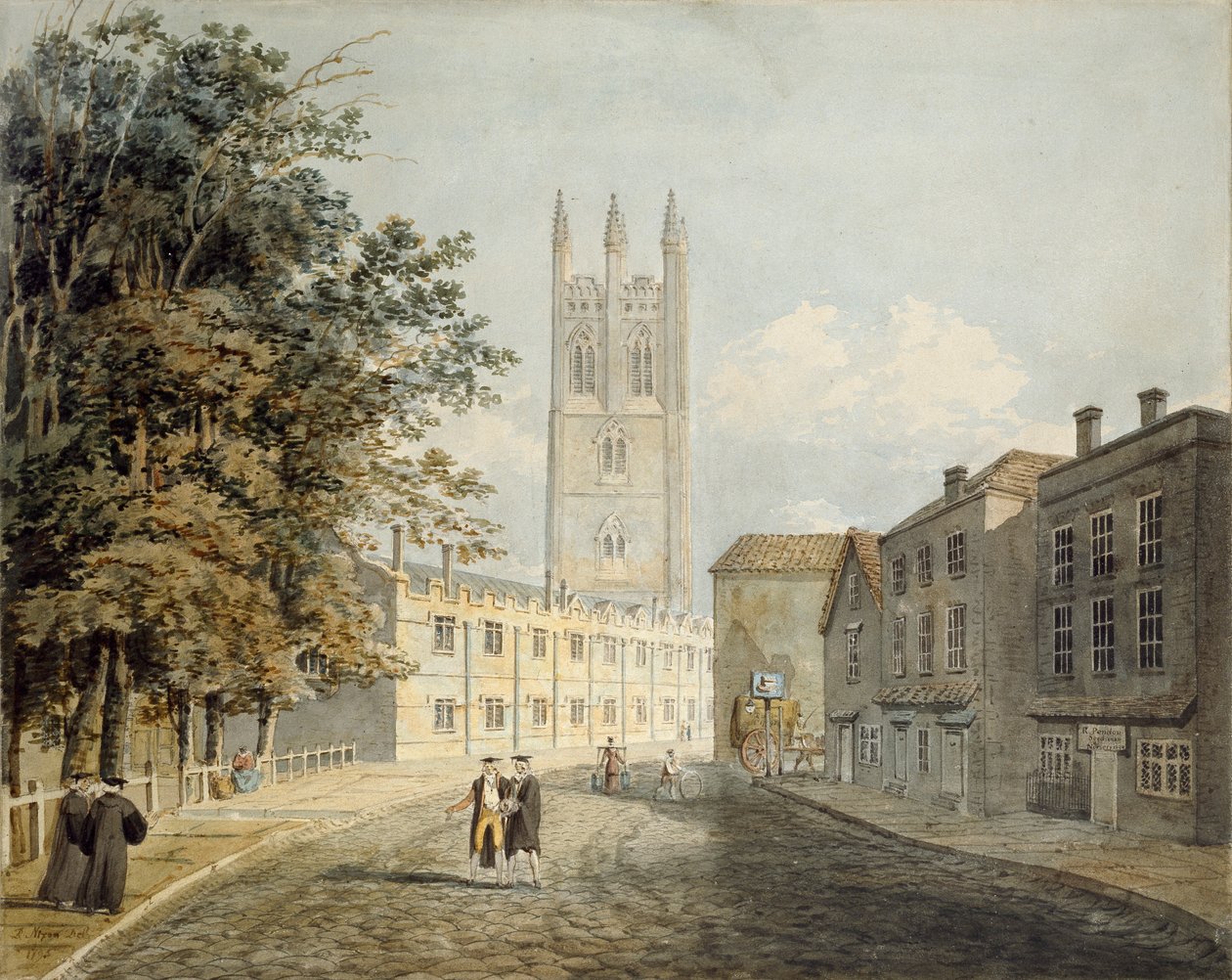 Magdalen College e o extremo leste da High Street, Oxford, 1795 de Rev Robert Nixon