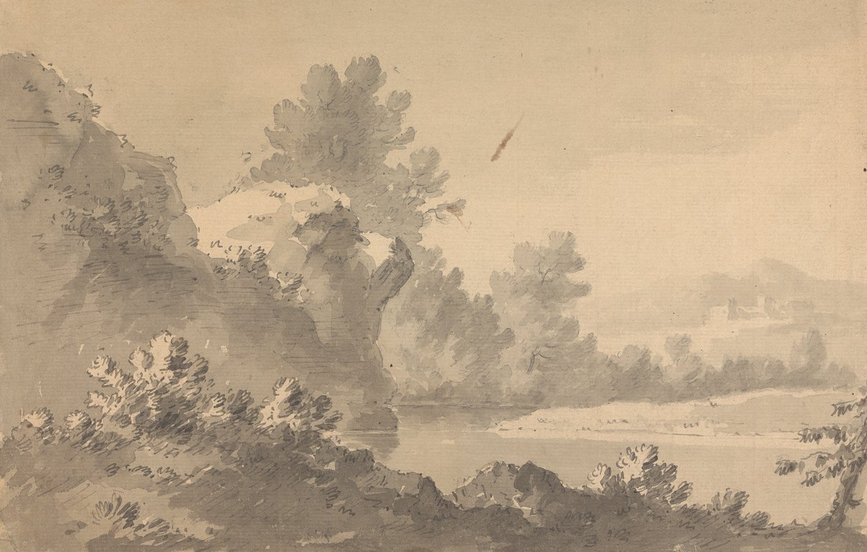Paisagem do Rio com Castelo à Distância de Rev. William Gilpin