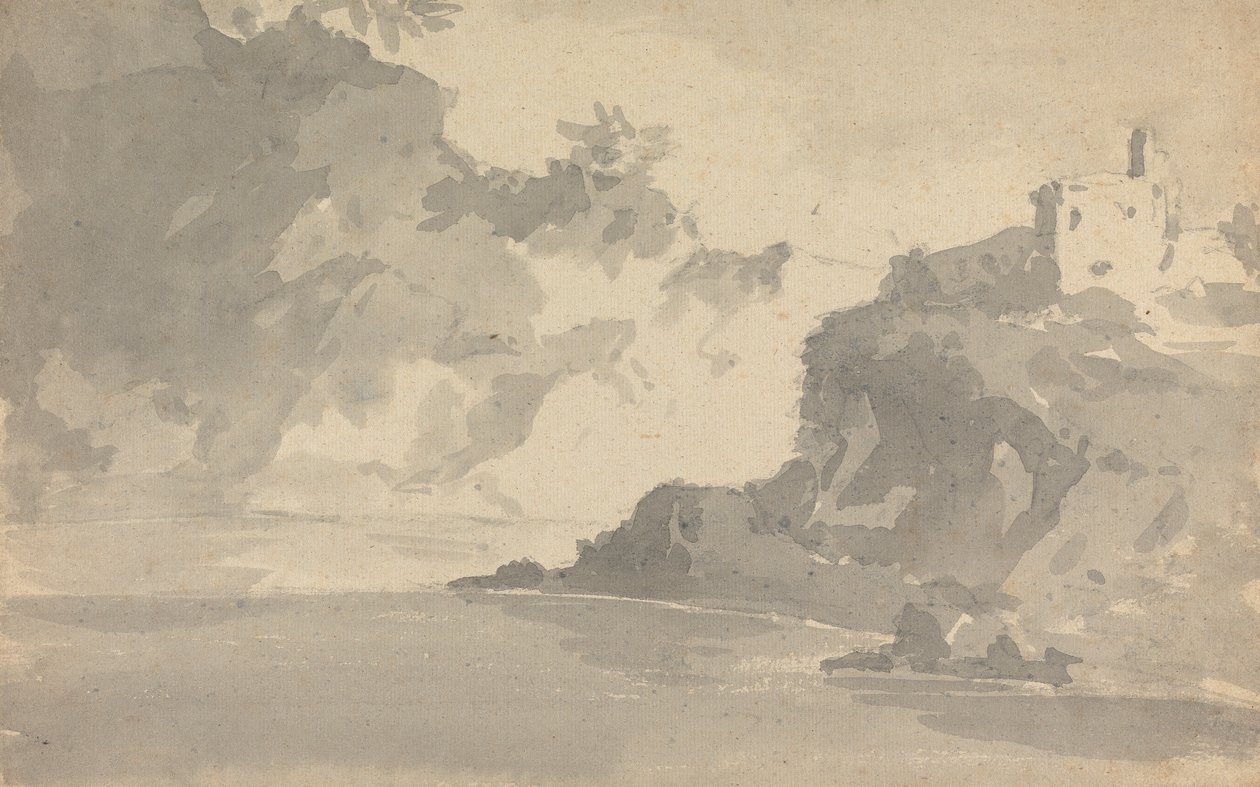 Esboço com um Castelo no topo de uma montanha de Rev. William Gilpin