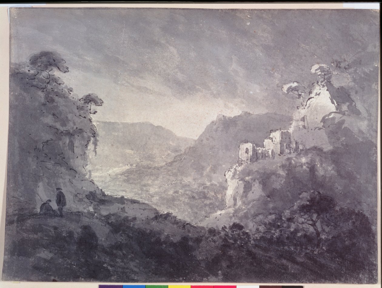 Vista para um vale sinuoso (caneta e tinta no papel) de Rev. William Gilpin