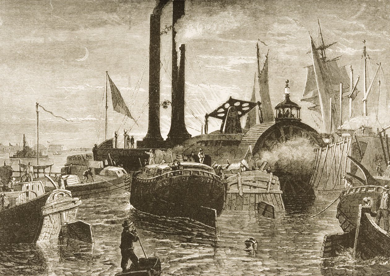 Uma frota de grãos no porto de Nova York na década de 1870, c.1880 de Reverend Samuel Manning