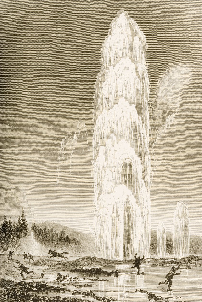 Giantess Geyser no Parque Nacional de Yellowstone em erupção durante a década de 1870, c.1880 de Reverend Samuel Manning
