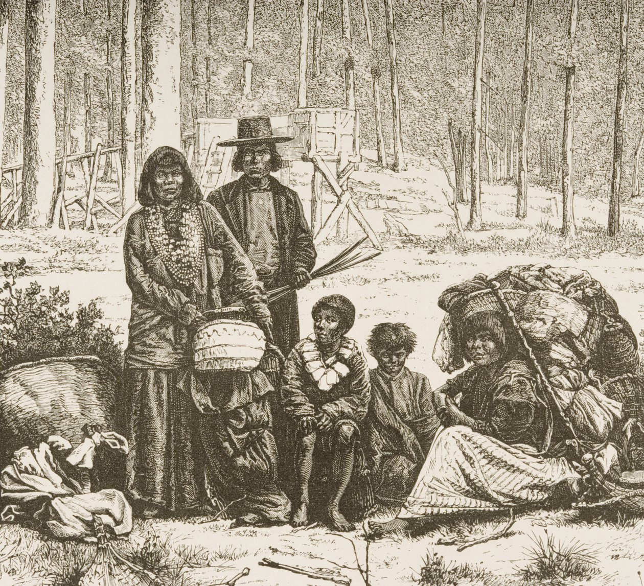 Grupo da família americana nativa a oeste das Montanhas Rochosas, c.1880 de Reverend Samuel Manning