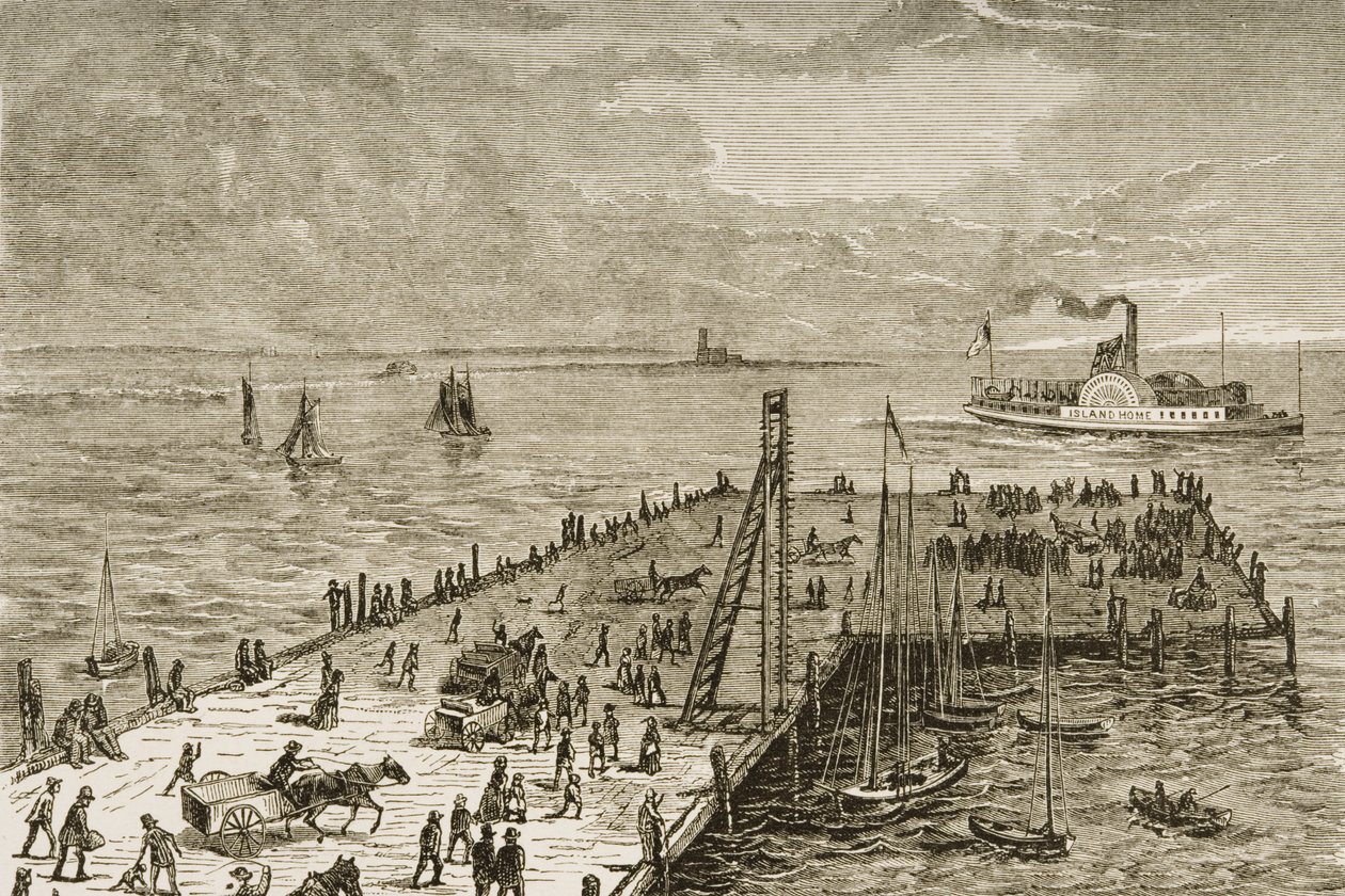 O cais na ilha de Nantucket, Massachusetts na década de 1870, c.1880 de Reverend Samuel Manning