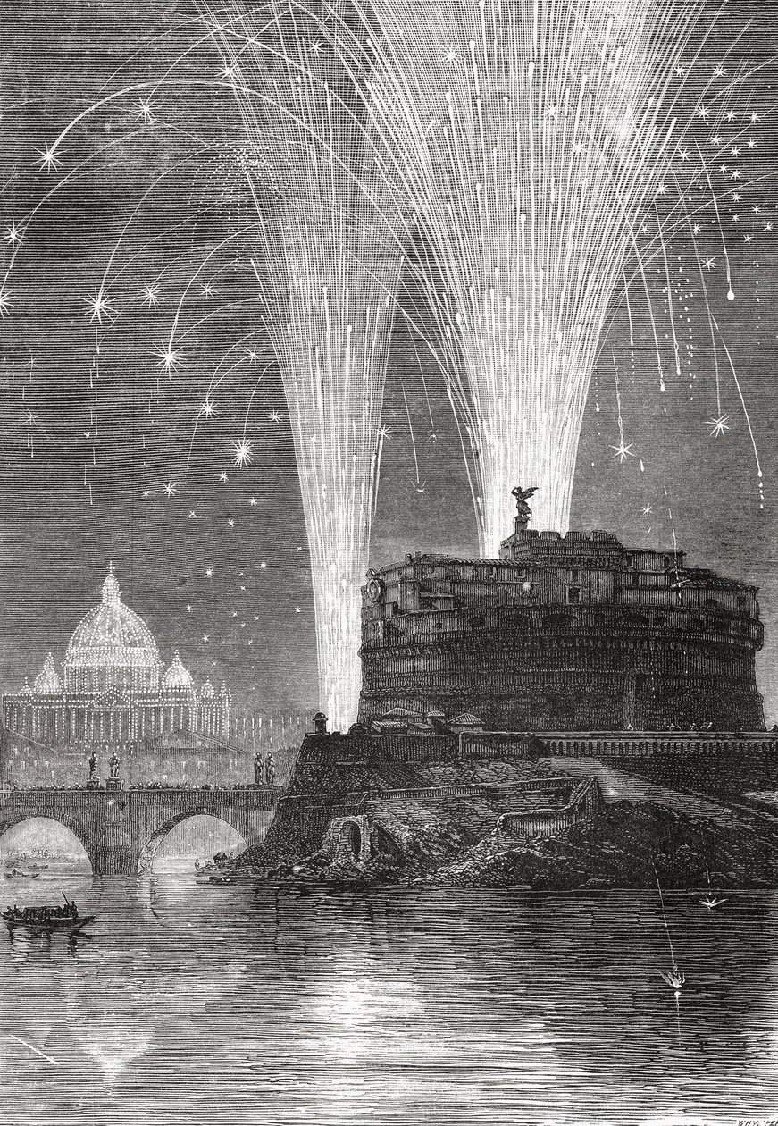 Iluminação de São Pedro e espetáculo de fogo de artifício no Castel Sant