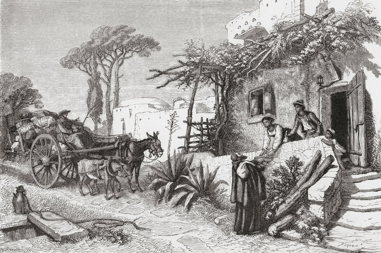 Frades mendicantes perto de Nápoles, Itália, no final do século XIX. De Italian Pictures do Rev. Samuel Manning, publicado por volta de 1890. de Reverend Samuel Manning