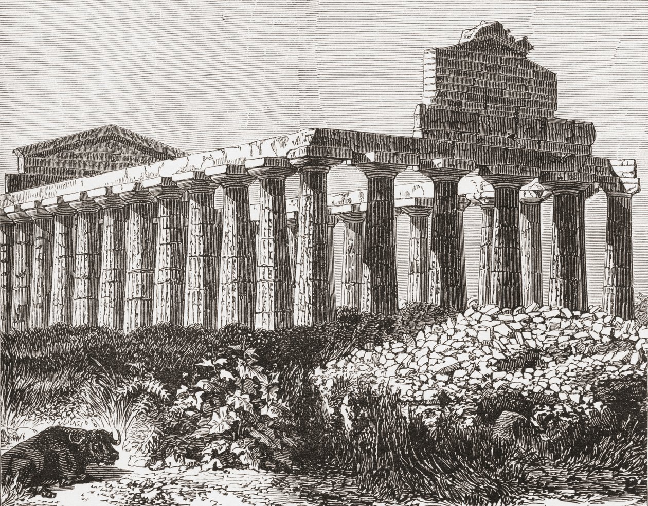 Templo em Paestum, Itália, no final do século XIX. De Italian Pictures do Rev. Samuel Manning, publicado por volta de 1890. de Reverend Samuel Manning