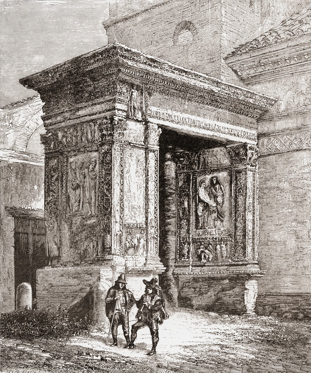 O Arcus Argentariorum, na parede ocidental da igreja de San Giorgio al Velabro, Roma, Itália, no final do século XIX. De Italian Pictures by Rev. Samuel Manning, publicado em 1890. de Reverend Samuel Manning