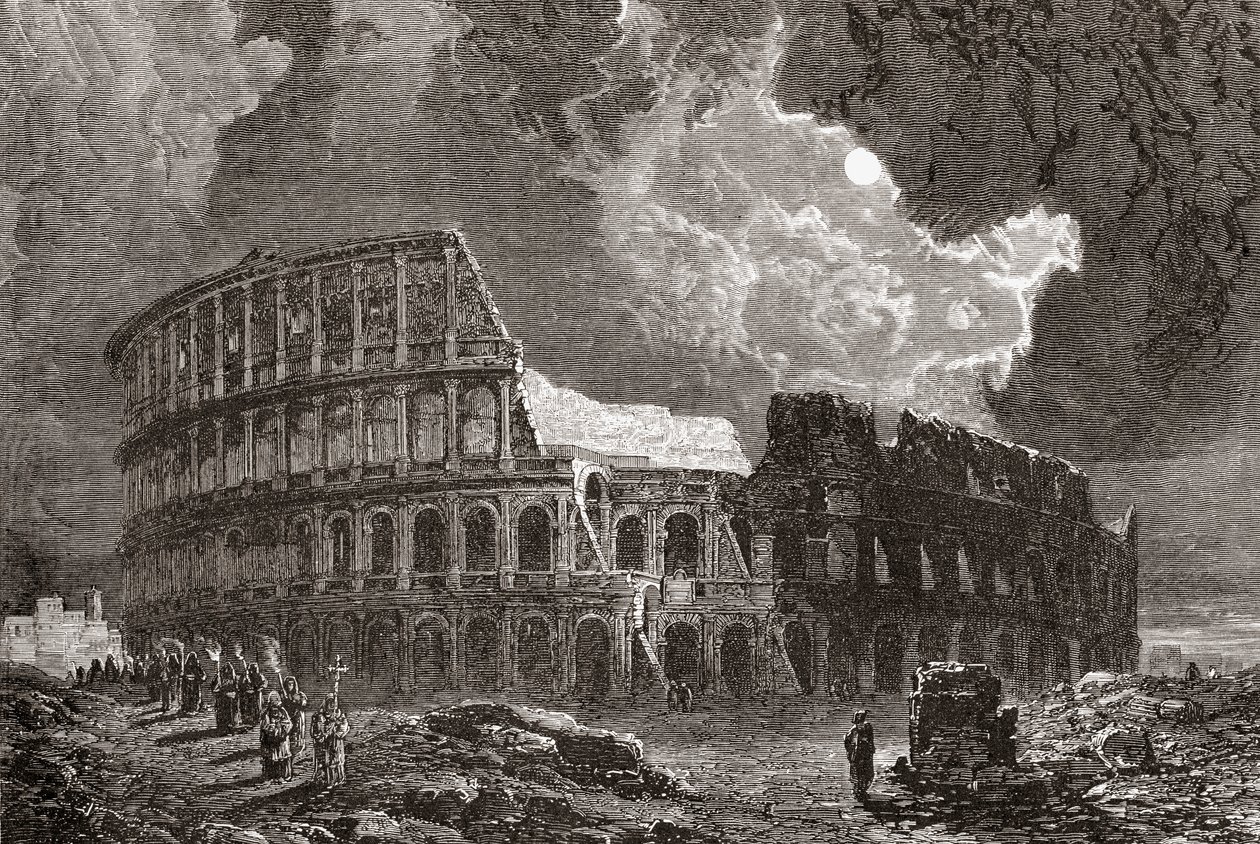 O Coliseu, Roma, Itália, ao luar, no final do século XIX. De Italian Pictures do Rev. Samuel Manning, publicado em 1890. de Reverend Samuel Manning