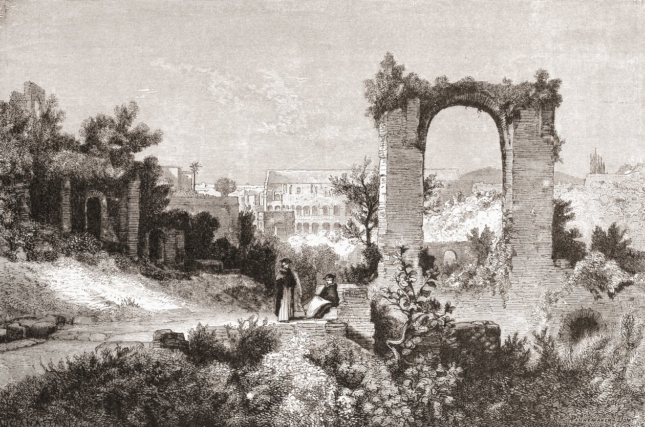 O Palatino a partir do Monte Aventino, Roma, Itália, no final do século XIX. De Italian Pictures by Rev. Samuel Manning, publicado em 1890. de Reverend Samuel Manning