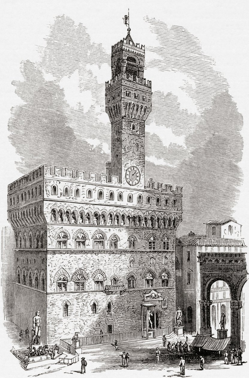 O Palazzo Vecchio, Florença, Toscana, Itália, no final do século XIX. De Italian Pictures by Rev. Samuel Manning, publicado em 1890. de Reverend Samuel Manning