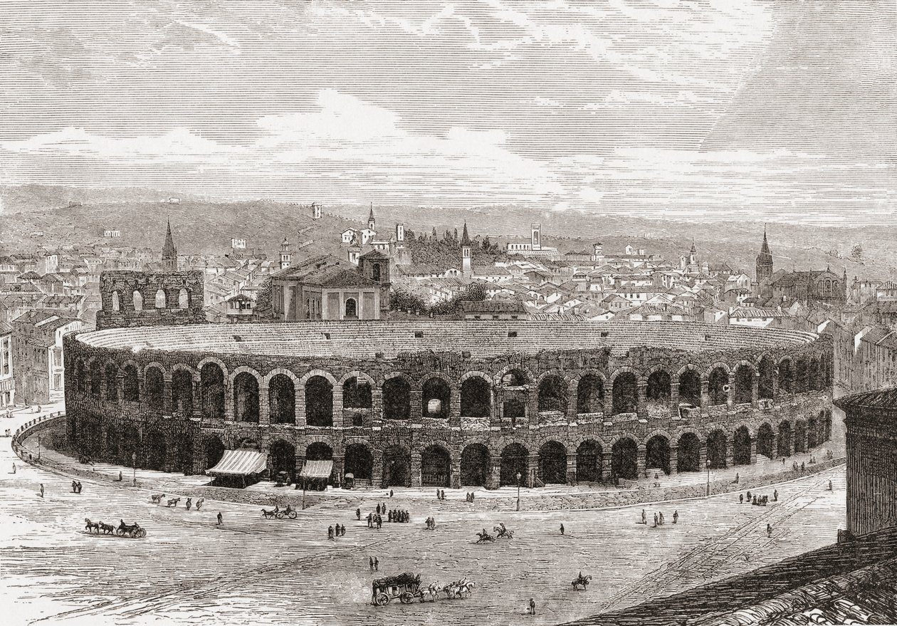 A Arena de Verona, Piazza Bra, Verona, Itália, no final do século XIX. De Italian Pictures do Rev. Samuel Manning, publicado por volta de 1890. de Reverend Samuel Manning
