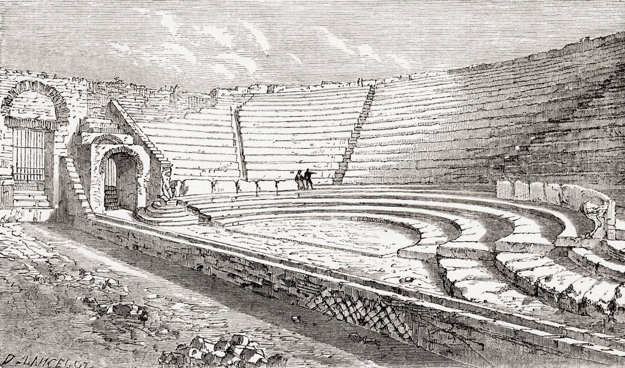 O pequeno teatro, Pompeia, Nápoles, Itália From Italian Pictures by Rev. Samuel Manning, published c.1890. de Reverend Samuel Manning