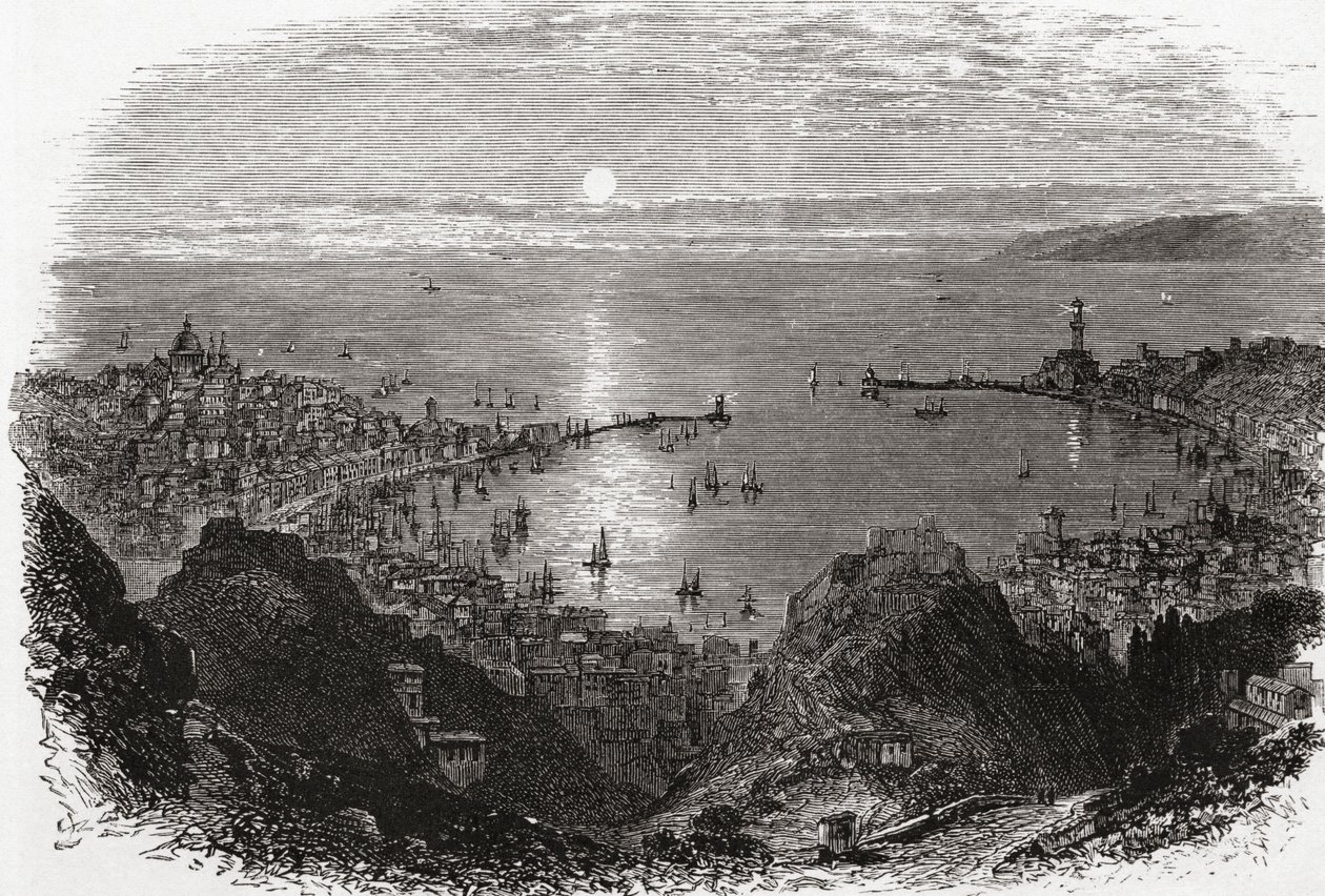 Vista de Génova, no Norte de Itália, no final do século XIX. De Italian Pictures do Rev. Samuel Manning, publicado por volta de 1890. de Reverend Samuel Manning