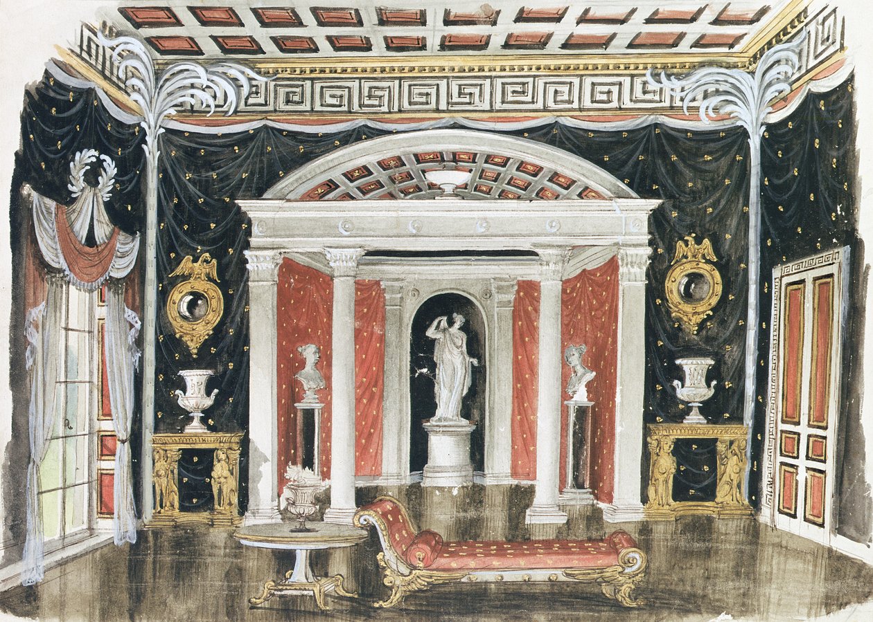 Desenhos para &39;Orgulho e Preconceito&39; produzidos no St. James&39;s Theatre, em fevereiro de 1936 (caneta, tinta e wc) (detalhe de 4871) de Rex Whistler