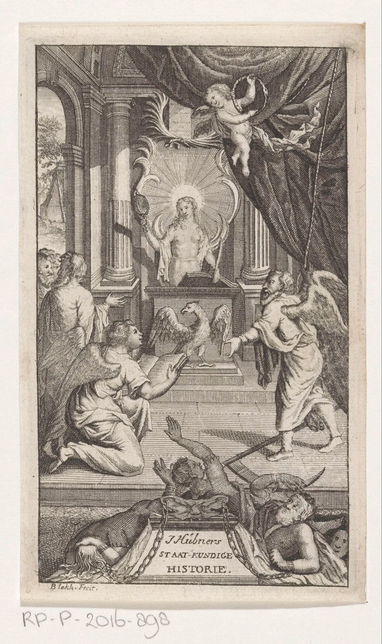 Pai Tempo revela a história A história política de J. Huebner (título no objeto) Página de rosto para: Johann Hübner, perguntas concisas da história política, 1722 de Reynier Blokhuysen