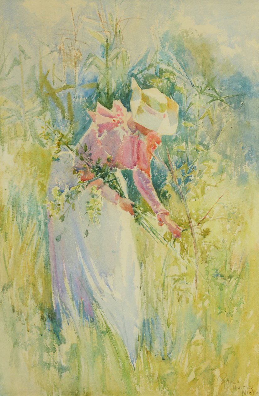 Apanhar flores silvestres 1900 (Aguarela sobre papel) de Rhoda Holmes Nicholls