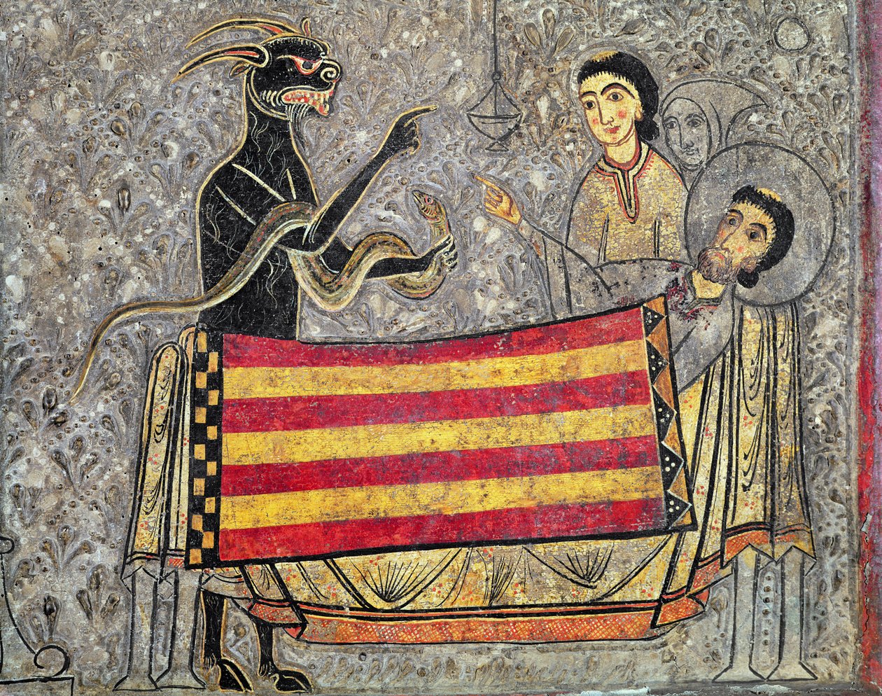 A Morte de São Martinho de Tours, detalhe de um altar frontal da Igreja de São Martinho em Chia, 1150-1200 (têmpera no painel) (detalhe de 498163) de Ribagorça Workshop Johannes Pintor