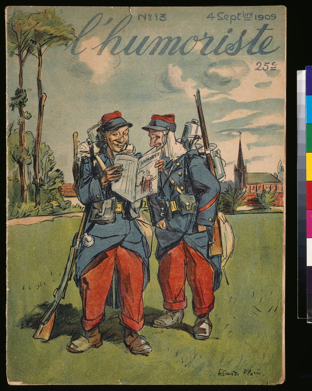 Soldados franceses lendo, da capa de &39;l&39;Humoriste&39; No 13, 1909 de Ricardo Flores