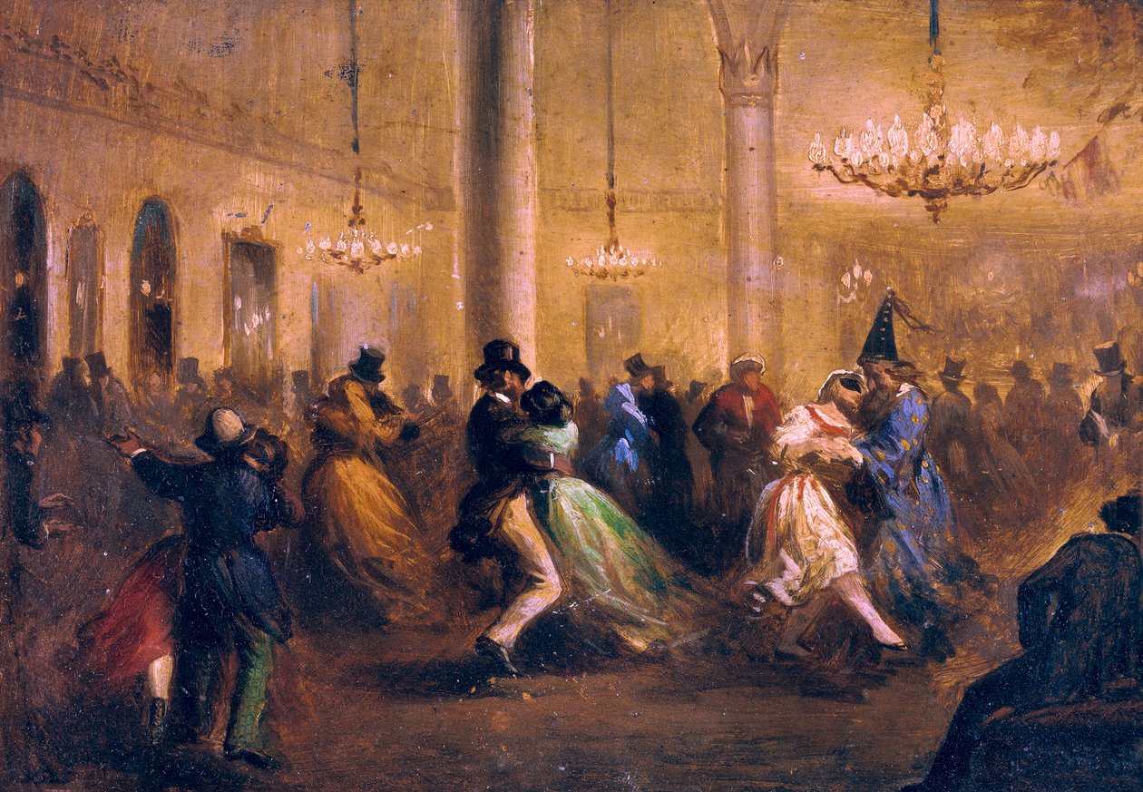 O Baile de Capellanes, c. 1860-1865 (óleo sobre folha-de-flandres) de Ricardo Balaca y Canseco