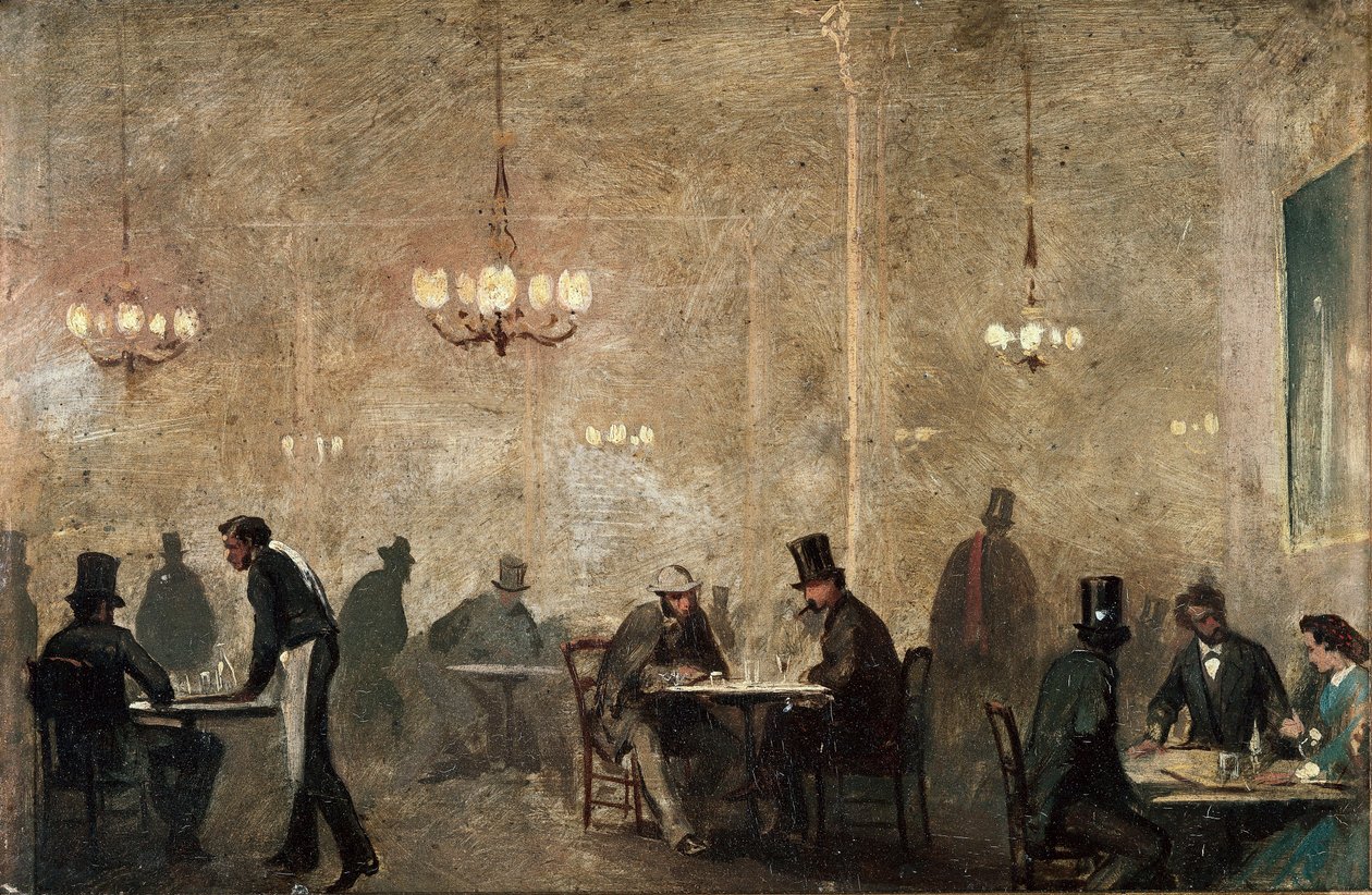 O café, c. 1860-65 (óleo sobre folha-de-flandres) de Ricardo Balaca y Canseco